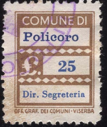 Marca da Bollo del Comune di POLICORO su Carta Bianca Sottile di dimensioni 17,5 x 22,5 mm
