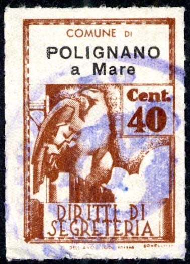 Marca da Bollo del Comune di POLIGNANO A MARE su Carta Bianca Sottile di dimensioni 21,5 x 32 mm