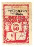 Marca da Bollo del Comune di POLIGNANO A MARE su Carta Bianca Sottile di dimensioni 21 x 32,5 mm