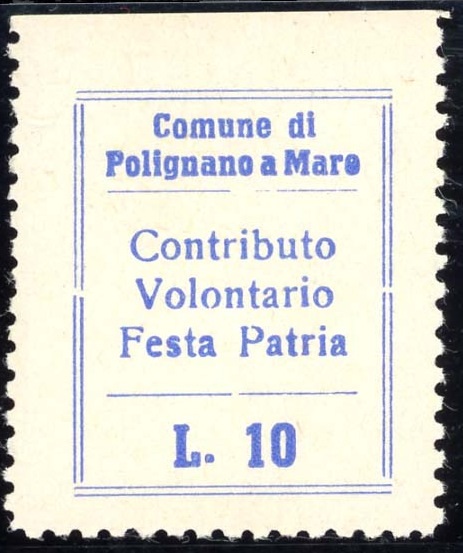 Marca da Bollo del Comune di POLIGNANO A MARE su Carta Bianca di dimensioni 22 x 28 mm