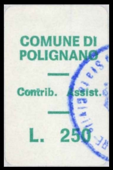 Marca da Bollo del Comune di POLIGNANO A MARE su Carta Bianca di dimensioni 21 X 32 mm