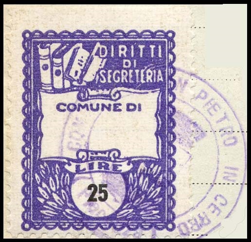 Marca da Bollo del Comune di SAN PIETRO IN CERRO su Carta Bianca di dimensioni 22 x 29 mm