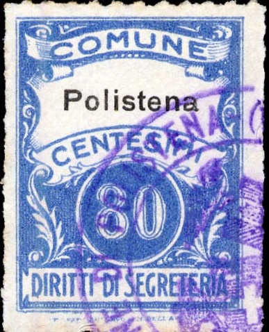 Marca da Bollo del Comune di POLISTENA su Carta Bianca Sottile di dimensioni 22,5 x 29 mm