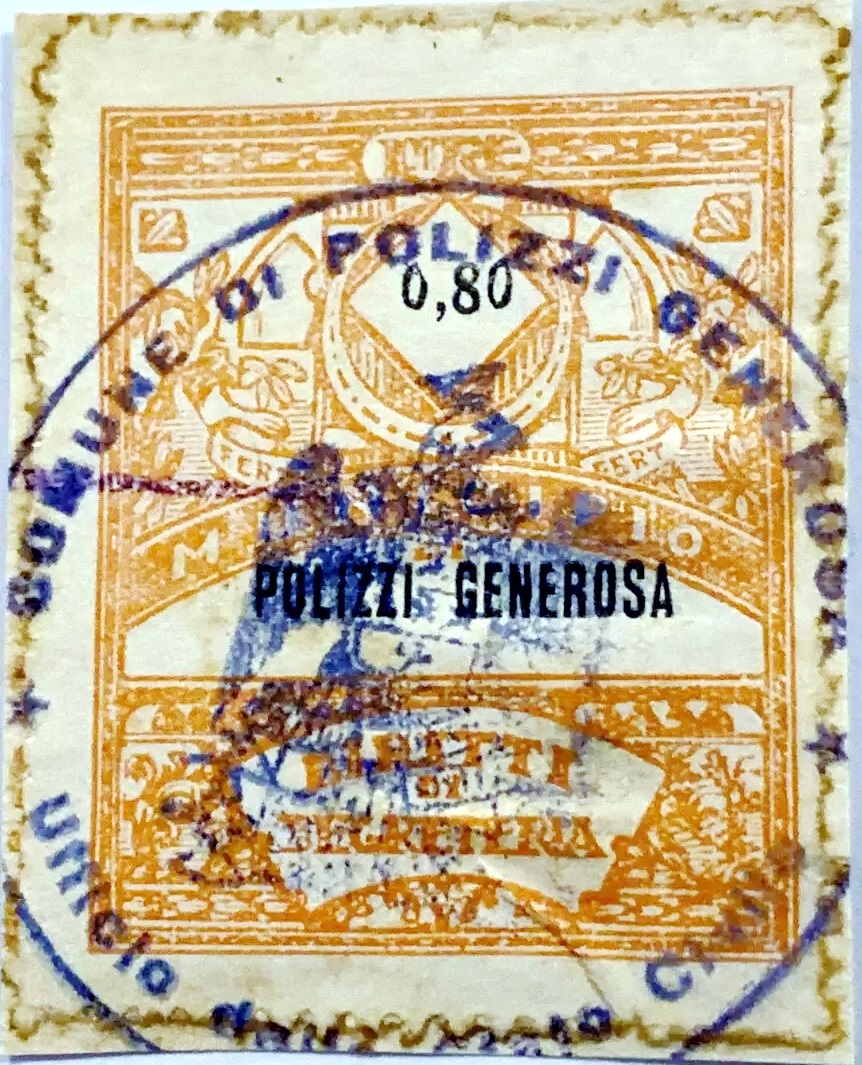 Marca da Bollo del Comune di POLIZZI GENEROSA su Carta verdina di dimensioni 24 x 29 mm