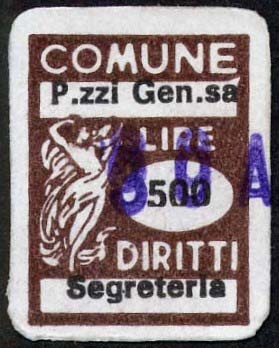 Marca da Bollo del Comune di POLIZZI GENEROSA su Carta Bianca di dimensioni 15 x 20 mm