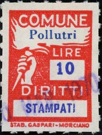 Marca da Bollo del Comune di POLLUTRI su Carta Bianca Sottile di dimensioni 18,5 x 26 mm