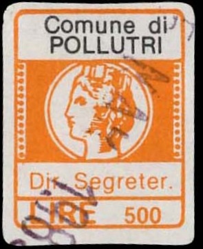 Marca da Bollo del Comune di POLLUTRI su Carta Bianca di dimensioni 16 x 20 mm