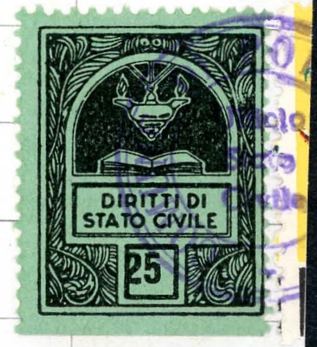 Marca da Bollo del Comune di POMARETTO su Carta Colorata di dimensioni 22,5 x 29 mm
