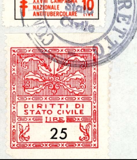 Marca da Bollo del Comune di POMARETTO su Carta Bianca di dimensioni 21 x 24 mm