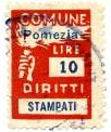 Marca da Bollo del Comune di POMEZIA su Carta Bianca Sottile di dimensioni 18 x 25 mm
