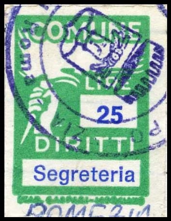 Marca da Bollo del Comune di POMEZIA su Carta Bianca Sottile di dimensioni 18 x 25 mm