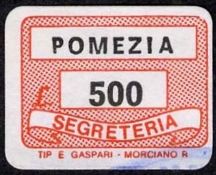 Marca da Bollo del Comune di POMEZIA su Carta Bianca di dimensioni 19 x 14 mm