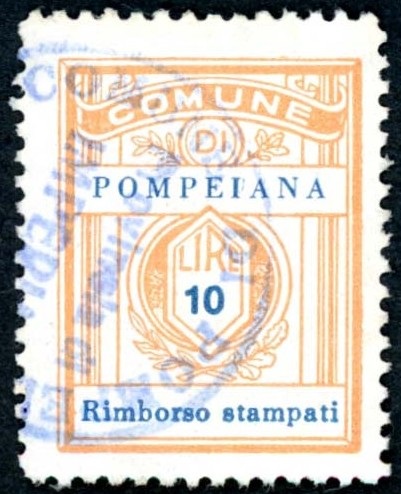 Marca da Bollo del Comune di POMPEIANA su Carta Bianca di dimensioni 21,5 x 28,5 mm