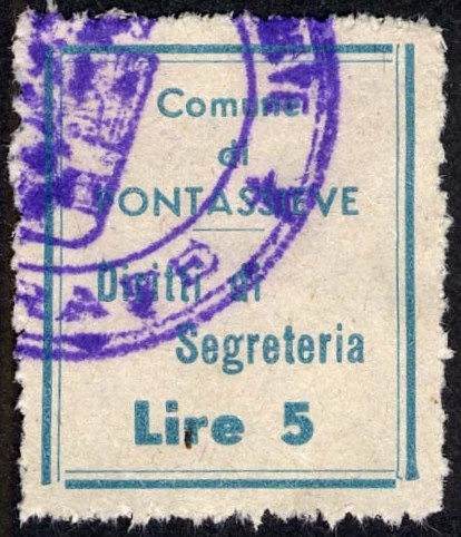 Marca da Bollo del Comune di PONTASSIEVE su Carta Bianca di dimensioni 22 x 27 mm