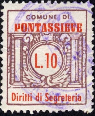 Marca da Bollo del Comune di PONTASSIEVE su Carta Bianca Sottile di dimensioni 21 x 25,5 mm