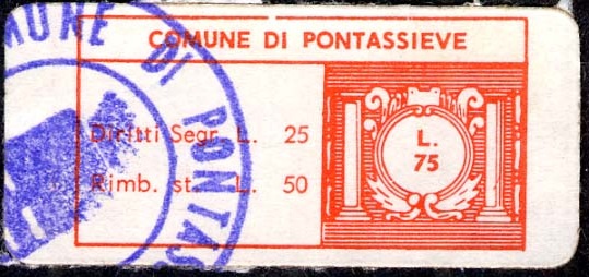 Marca da Bollo del Comune di PONTASSIEVE su Carta Bianca di dimensioni 29 x 15 mm
