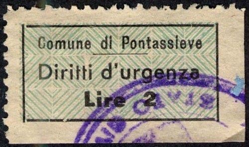 Marca da Bollo del Comune di PONTASSIEVE su Carta Bianca di dimensioni 35 x 20 mm