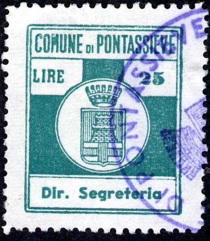 Marca da Bollo del Comune di PONTASSIEVE su Carta Bianca di dimensioni 22 x 26 mm