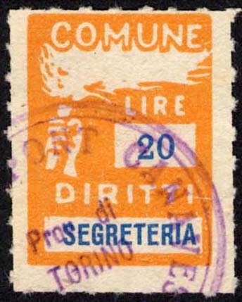Marca da Bollo del Comune di PONT CANAVESE su Carta Bianca di dimensioni 18,5 x 26 mm