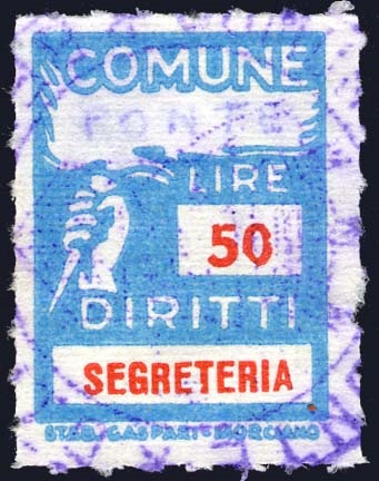 Marca da Bollo del Comune di PONTE su Carta Bianca Sottile di dimensioni 198,5 x 26 mm