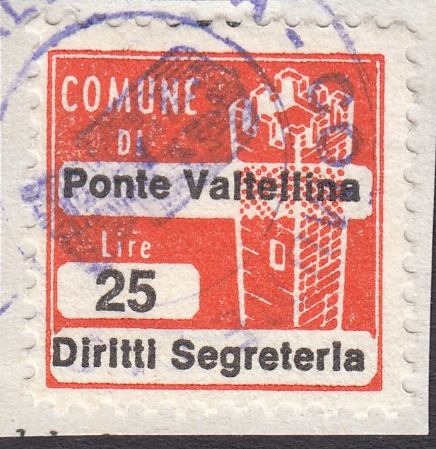 Marca da Bollo del Comune di PONTE IN VALTELLINA su Carta Bianca di dimensioni 20 x 20 mm