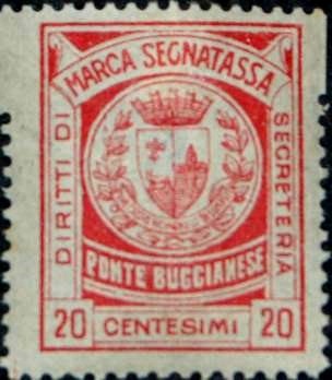 Marca da Bollo del Comune di PONTE BUGGIANESE su Carta Bianca di dimensioni 23 X 30 mm