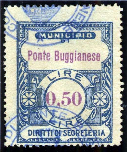 Marca da Bollo del Comune di PONTE BUGGIANESE su Carta Bianca di dimensioni 27 x 35 mm