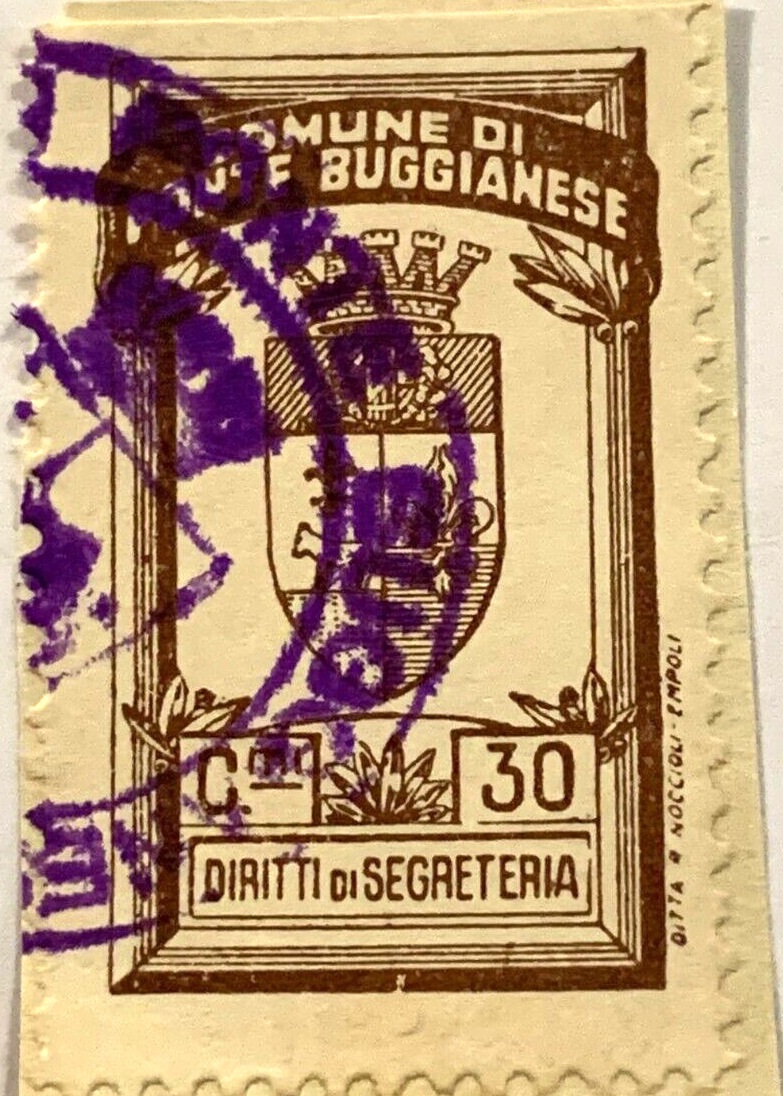 Marca da Bollo del Comune di PONTE BUGGIANESE su Carta Bianca di dimensioni 26 x 41 mm