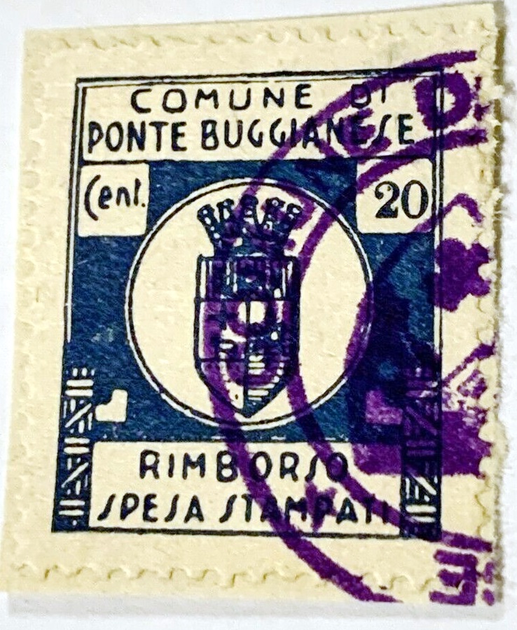 Marca da Bollo del Comune di PONTE BUGGIANESE su Carta Bianca di dimensioni 22 x 28 mm