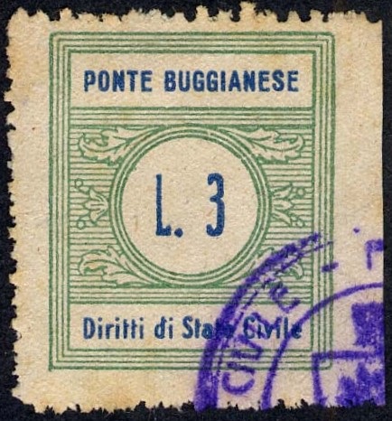 Marca da Bollo del Comune di PONTE BUGGIANESE su Carta Bianca di dimensioni 21 x 26 mm