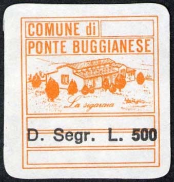 Marca da Bollo del Comune di PONTE BUGGIANESE su Carta Bianca Sottile di dimensioni 20 x 20 mm