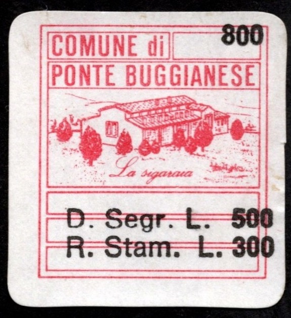 Marca da Bollo del Comune di PONTE BUGGIANESE su Carta Bianca Sottile di dimensioni 20 x 20 mm