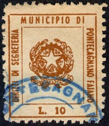 Marca da Bollo del Comune di PONTECACAGNANO FAIANO su Carta Bianca di dimensioni 19,5 x 23 mm