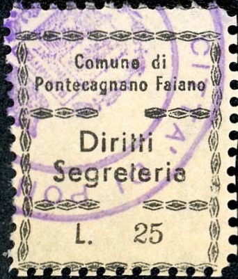 Marca da Bollo del Comune di PONTECACAGNANO FAIANO su Carta Bianca di dimensioni 22 x 27 mm