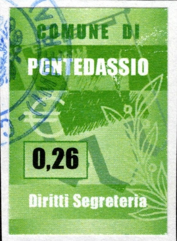 Marca da Bollo del Comune di PONTEDASSIO su Carta Bianca di dimensioni 18 x 24 mm