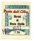 Marca da Bollo del Comune di PONTE DELL´OLIO su Carta Bianca di dimensioni 25 x 30,5 mm