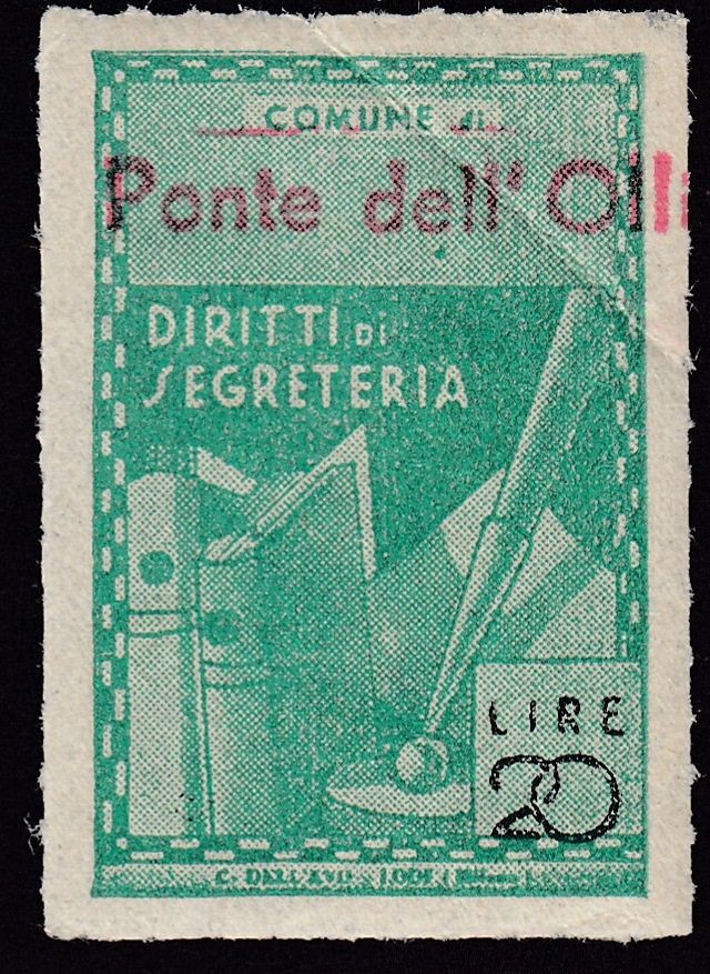 Marca da Bollo del Comune di PONTE DELL´OLIO su Carta Bianca Sottile di dimensioni 21 X 32 mm
