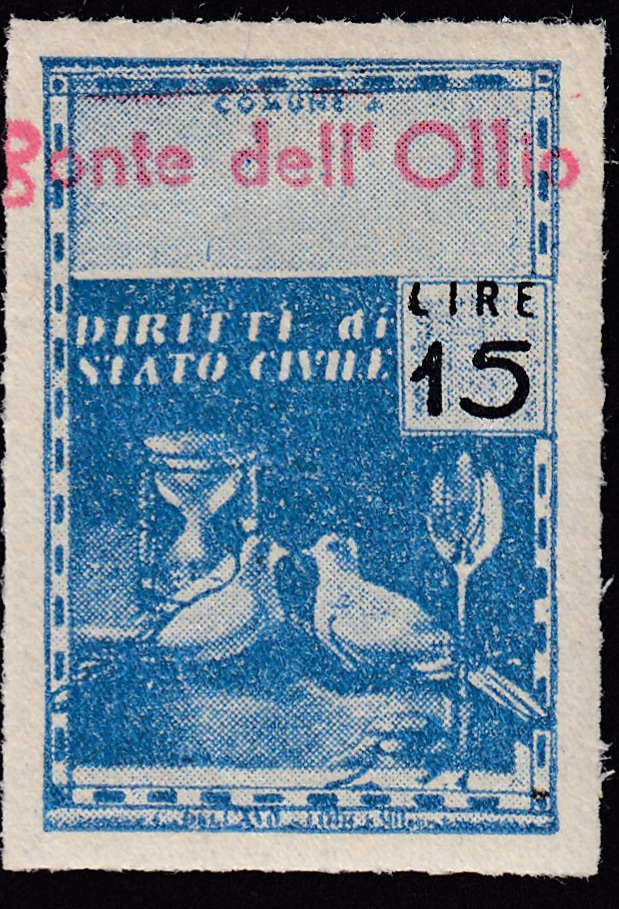 Marca da Bollo del Comune di PONTE DELL´OLIO su Carta Bianca Sottile di dimensioni 21 X 32 mm