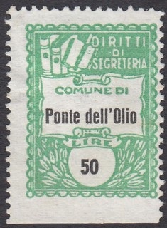 Marca da Bollo del Comune di PONTE DELL´OLIO su Carta Bianca di dimensioni 22 x 29 mm