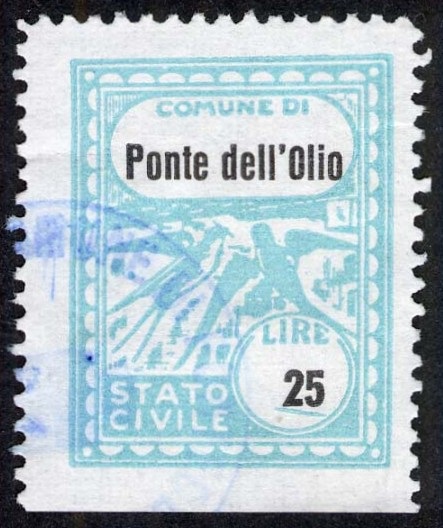 Marca da Bollo del Comune di PONTE DELL´OLIO su Carta Bianca di dimensioni 17 x 22,5 mm
