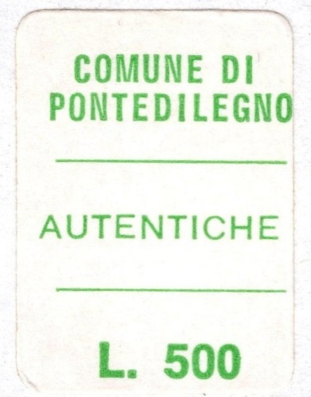Marca da Bollo del Comune di PONTE DI LEGNO su Carta Bianca di dimensioni 15 x 22 mm