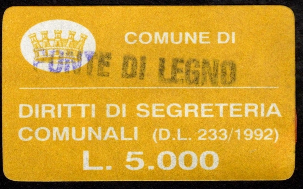 Marca da Bollo del Comune di PONTE DI LEGNO su Carta Bianca di dimensioni 22 x 14 mm