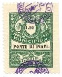 Marca da Bollo del Comune di PONTE DI PIAVE su Carta Bianca Sottile di dimensioni 22 x 25,5 mm