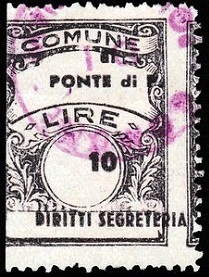 Marca da Bollo del Comune di PONTE DI PIAVE su Carta Bianca Sottile di dimensioni 22,5 x 29 mm