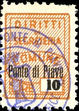Marca da Bollo del Comune di PONTE DI PIAVE su Carta Bianca di dimensioni 15 x 30 mm