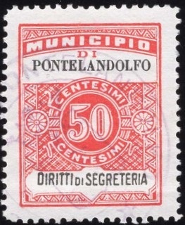 Marca da Bollo del Comune di PONTELANDOLFO su Carta Bianca di dimensioni 22,5 x 29 mm