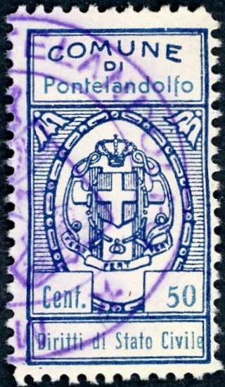 Marca da Bollo del Comune di PONTELANDOLFO su Carta Bianca di dimensioni 187,2 x 32,5 mm