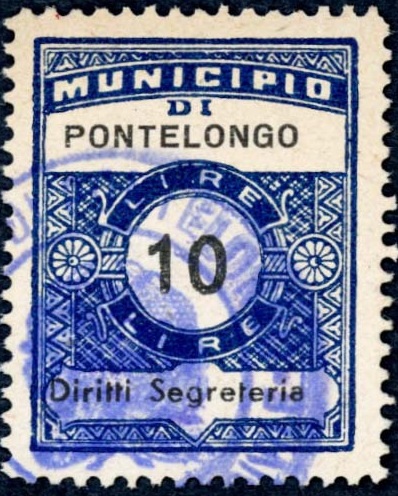 Marca da Bollo del Comune di PONTELONGO su Carta Bianca Sottile di dimensioni 23,5 x 30 mm