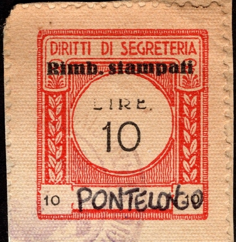 Marca da Bollo del Comune di PONTELONGO su Carta Bianca di dimensioni 24 c 25 mm
