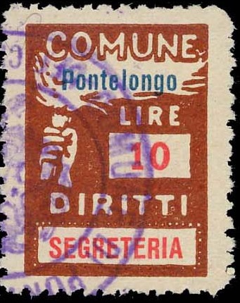 Marca da Bollo del Comune di PONTELONGO su Carta Bianca Sottile di dimensioni 18 x 25 mm